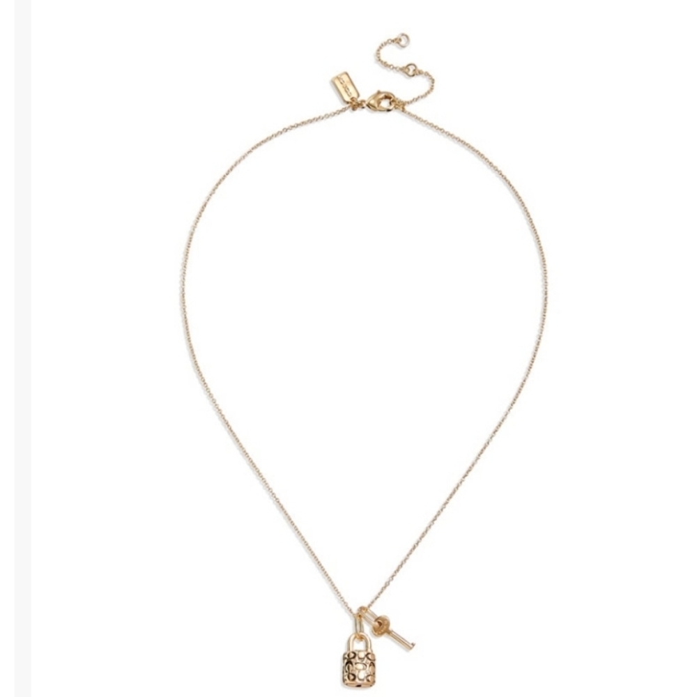💛▪️Coach ▪️Gold Quilted Padlock and Key Necklace - Picture 3 of 3
